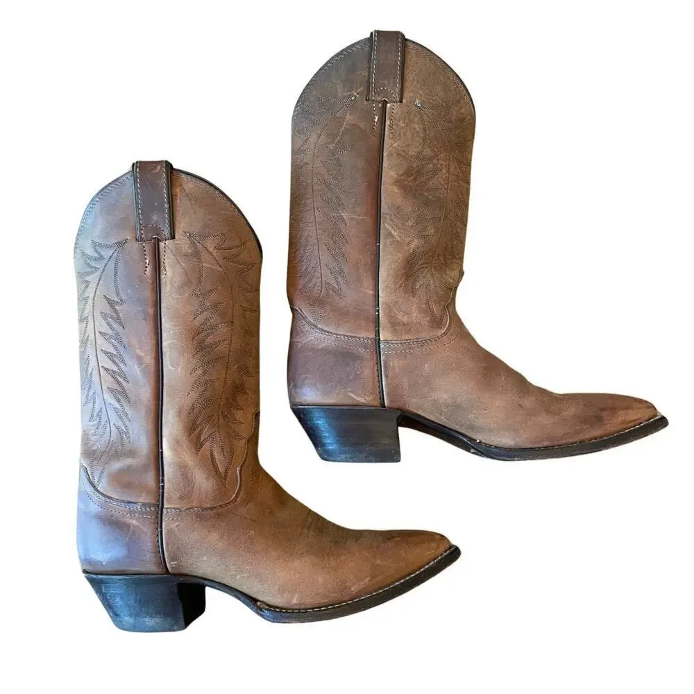 Justin Western Cowboy Boots‎ Brown Leather 7.5 C USA